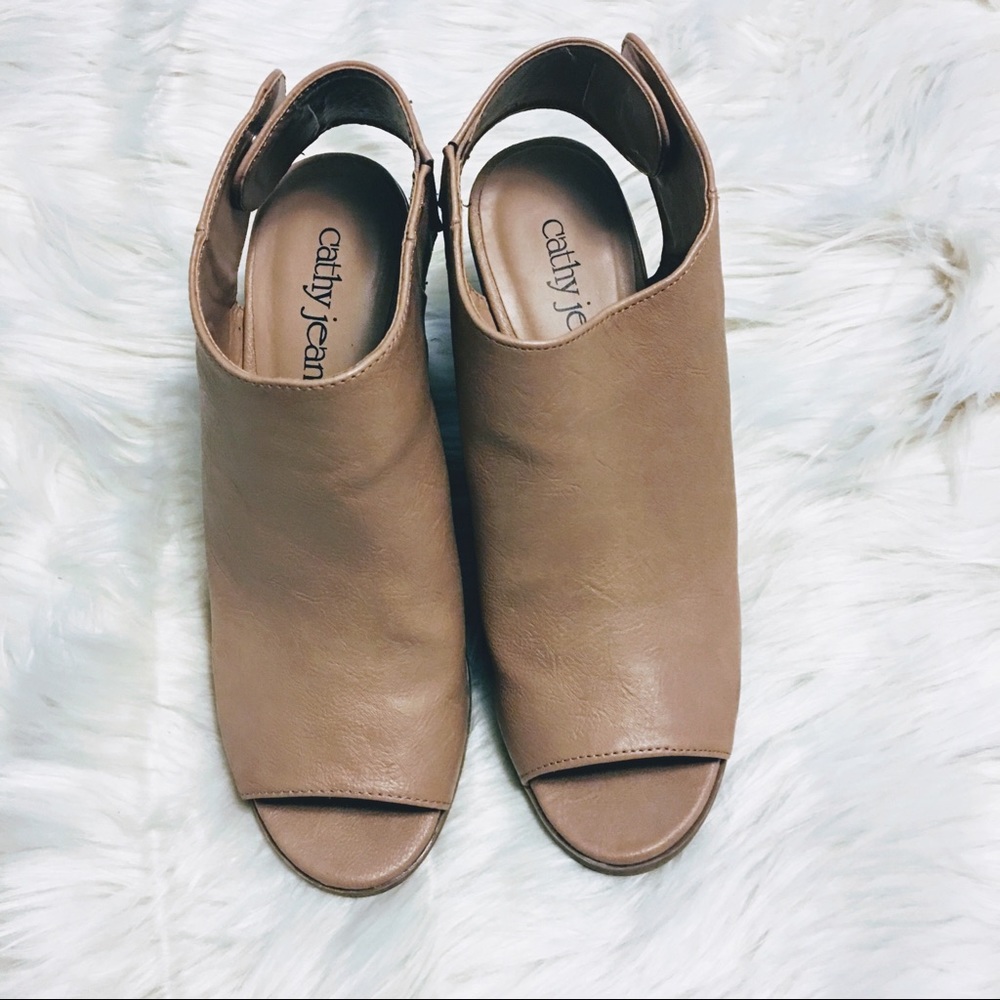 Cathy Jean Nude Peep Mule Sandal Block Heel 7 - Picture 3 of 6